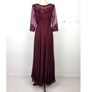 Chicas Missy Dress 3/4 Lace Sleeve Gown Women 2XL Burgundy Formal Elegant NWT
